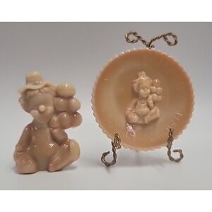 Vtg Mosser Glass Pee Wee Clown M Chocolate Slag w. Matching All the World Plate